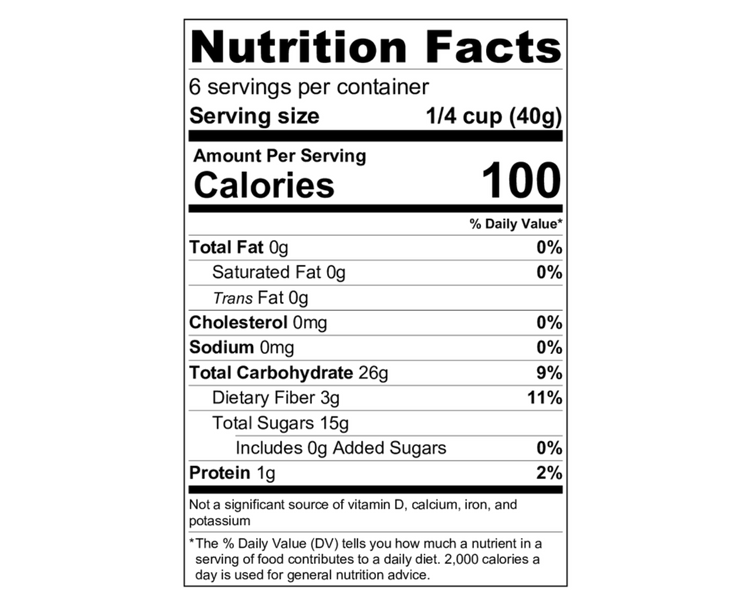 Nutrition Label for 8.8 oz Bag of Prunes